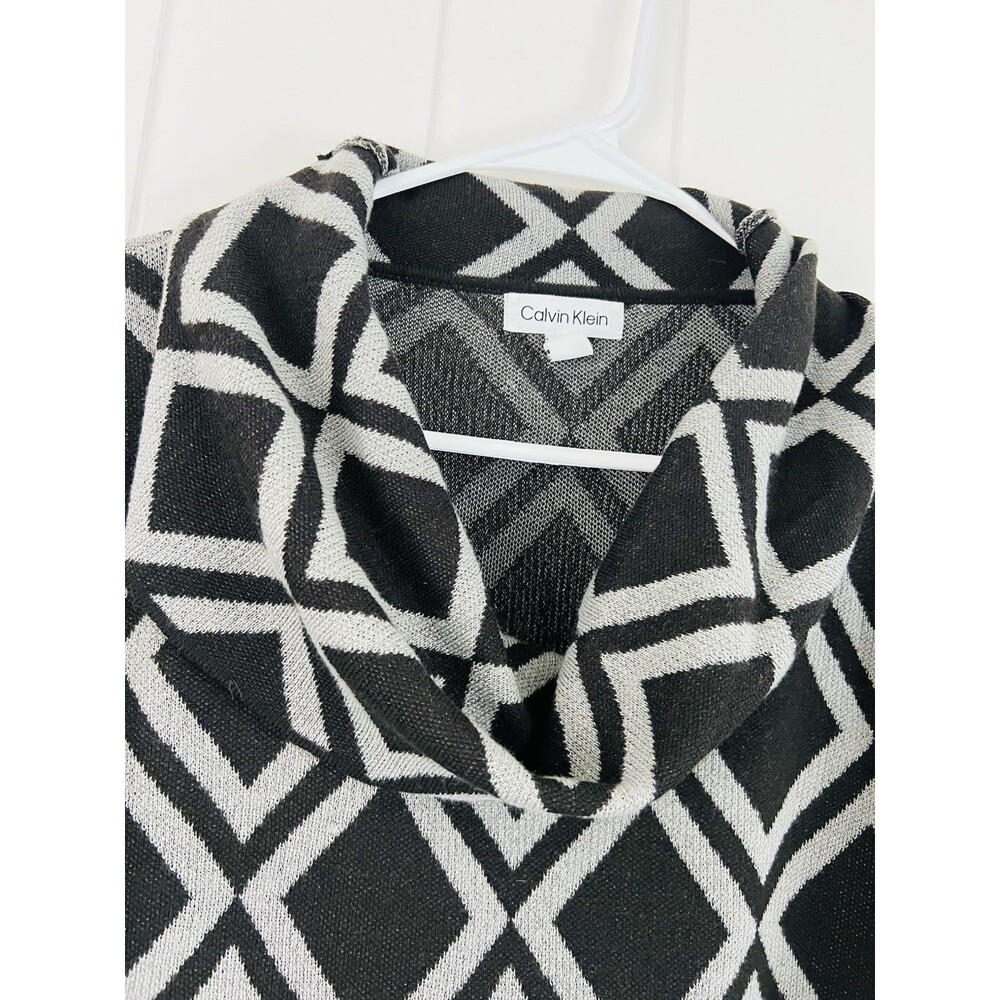Calvin Klein Super Soft Cozy Black & White Geometric Cowl Neck Sweater Sz Large - Picture 2 of 7